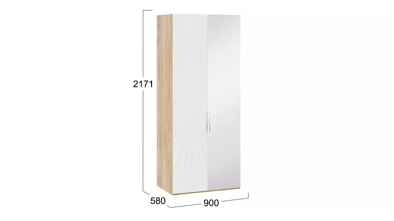 Шкаф для одежды с зеркальной дверью правый яблоня беллуно белый глянец Эмбер СМ-348.07.005 R