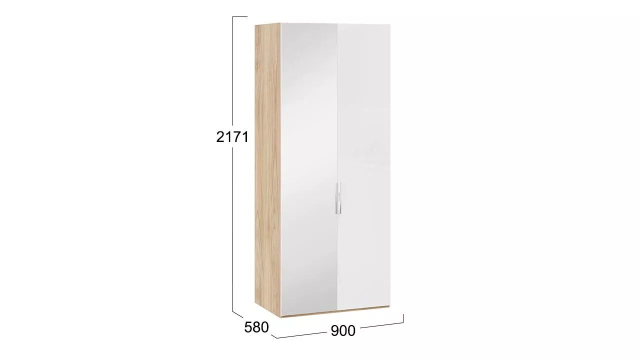 Шкаф для одежды с зеркальной дверью левый яблоня беллуно белый глянец Эмбер СМ-348.07.005 L