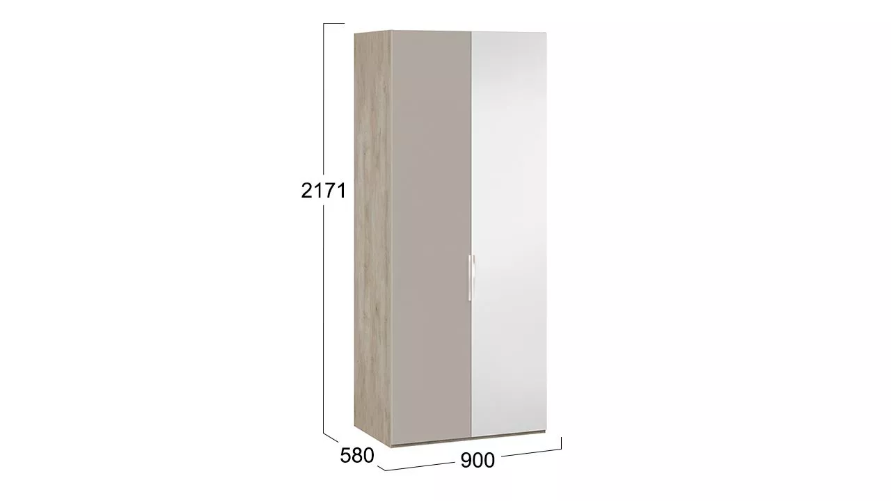 Шкаф для одежды с зеркальной дверью правый баттл рок серый глянец Эмбер СМ-348.07.005 R