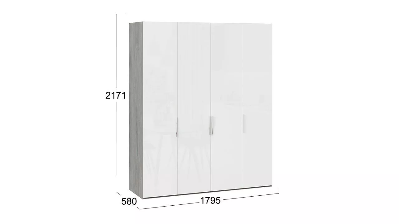 Шкаф для одежды с 4 дверьми дуб гамильтон белый глянец Эмбер СМ-348.07.019