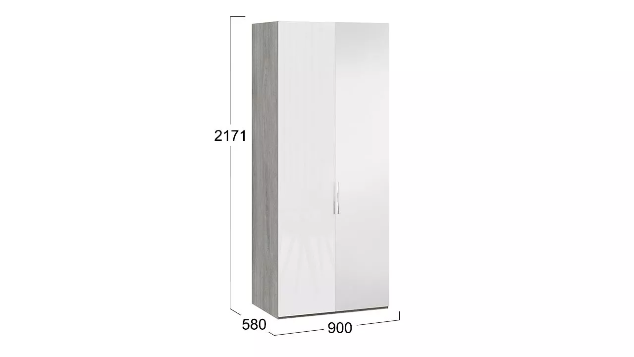 Шкаф для одежды с зеркальной дверью правый дуб гамильтон белый глянец Эмбер СМ-348.07.005 R
