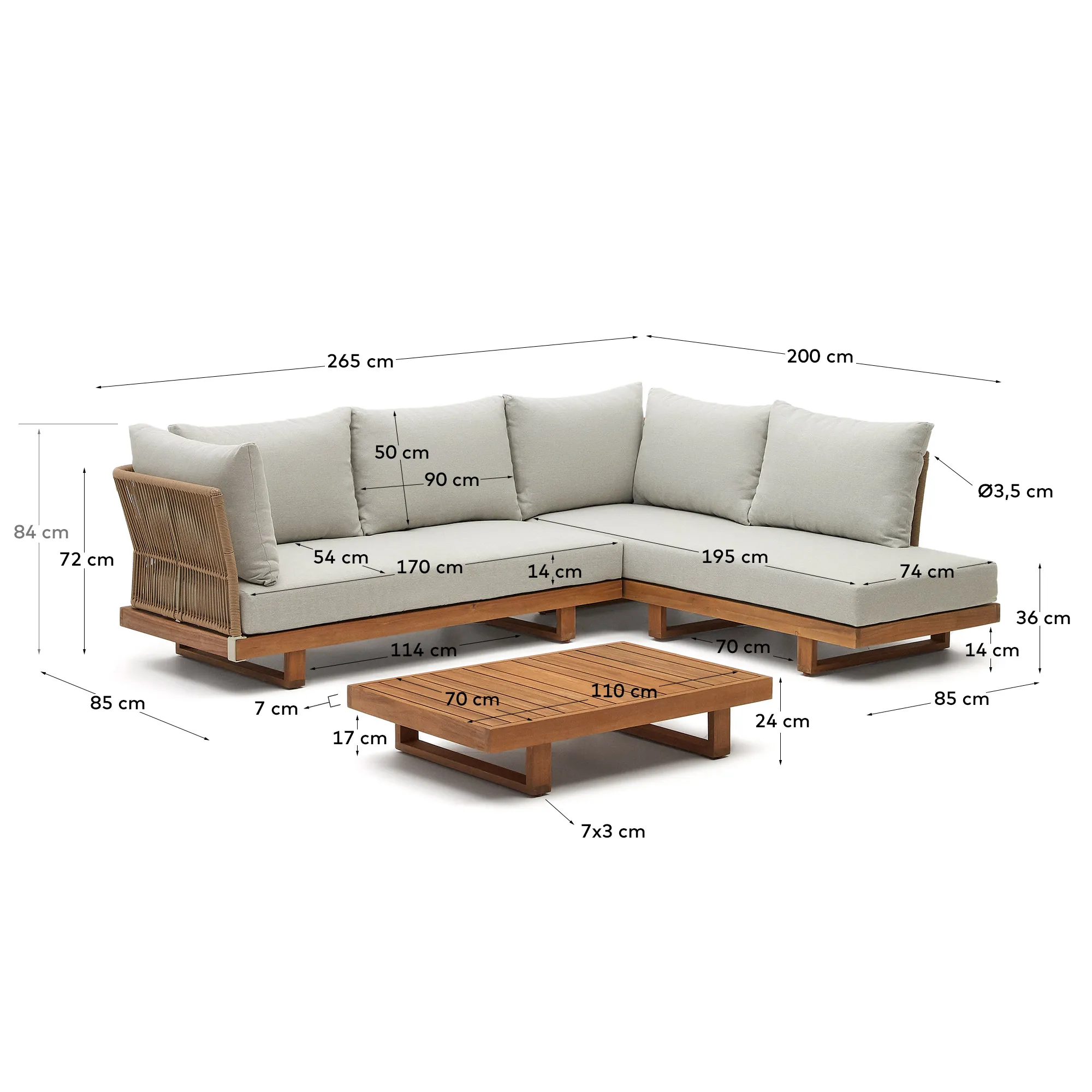 Комплект мебели La Forma Raco 5-местный угловой диван и журнальный столик массив акации 158154
