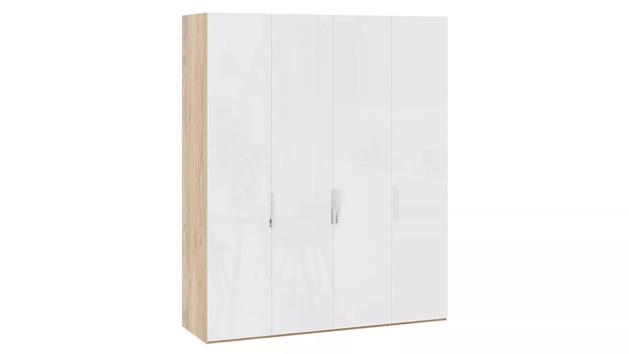 Шкаф для одежды с 4 дверьми яблоня беллуно белый глянец Эмбер СМ-348.07.020
