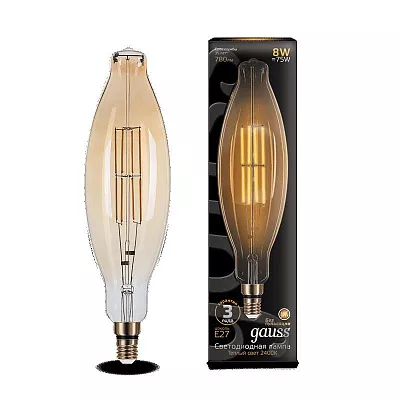 Лампа Gauss Filament BT120 6W 780lm 2400К Е27 golden straight LED 1/10
