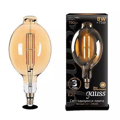 Лампа Gauss Filament BT180 8W 780lm 2400К Е27 golden straight LED 1/6