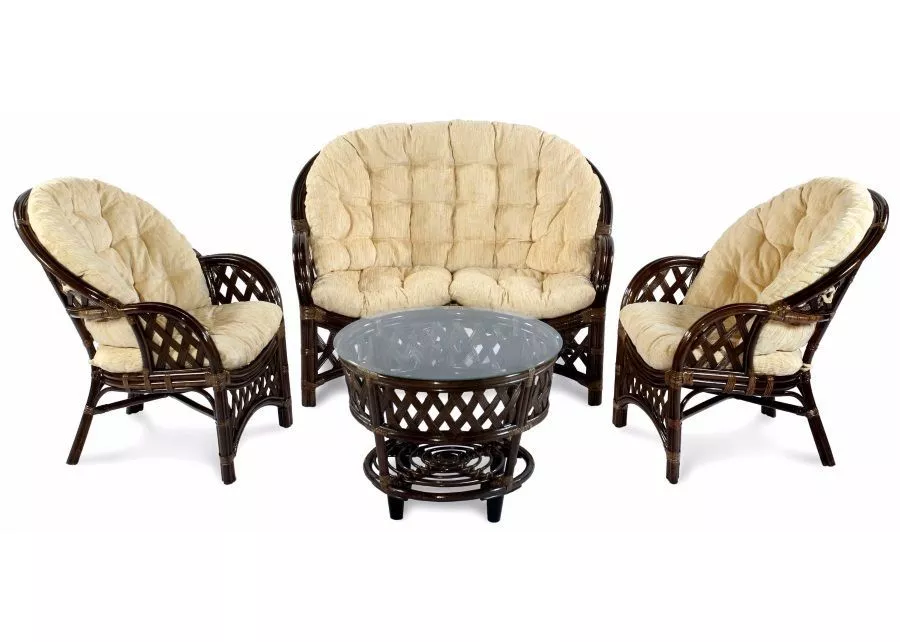 Комплект мебели из ротанга Черчилль (Рузвельт) с 2-х местным диваном и круглым столом коричневый