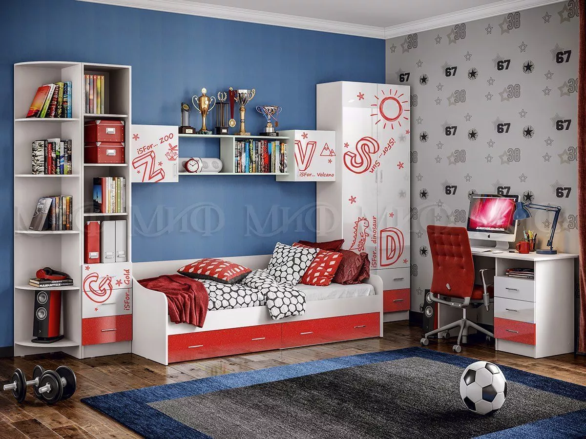 Модульная мебель для детской Вега Алфавит белый / красный Миф