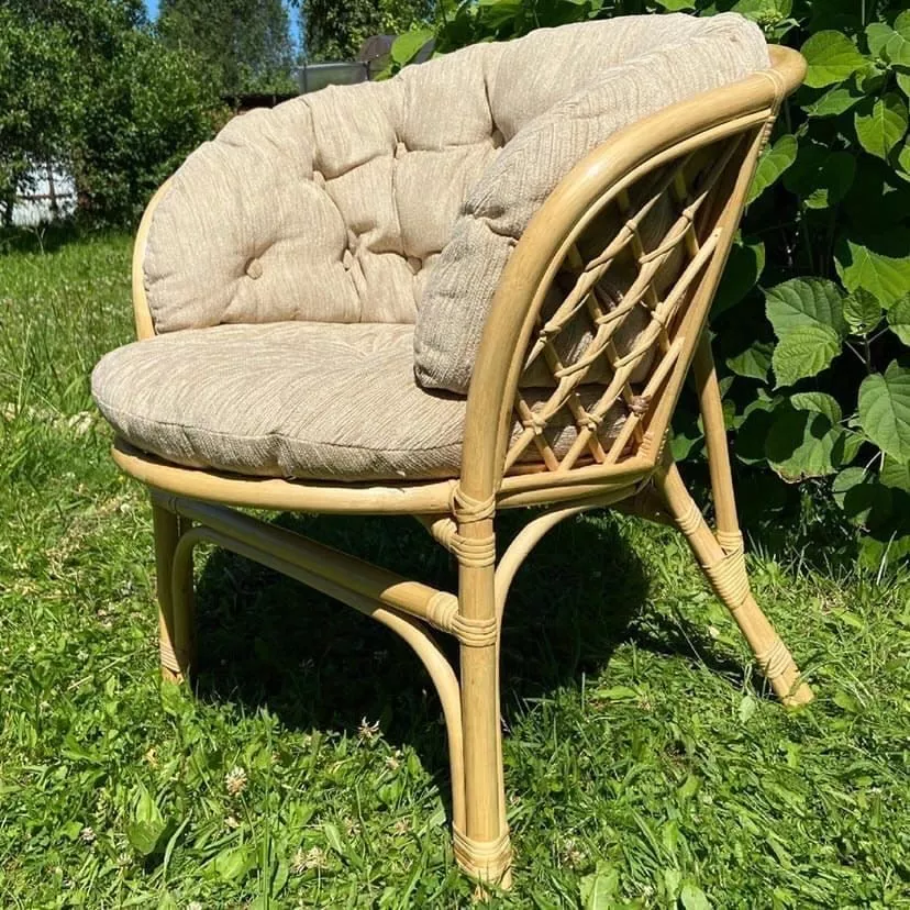 Кресло из ротанга Багама натуральный (подушки шенилл полные светлые)