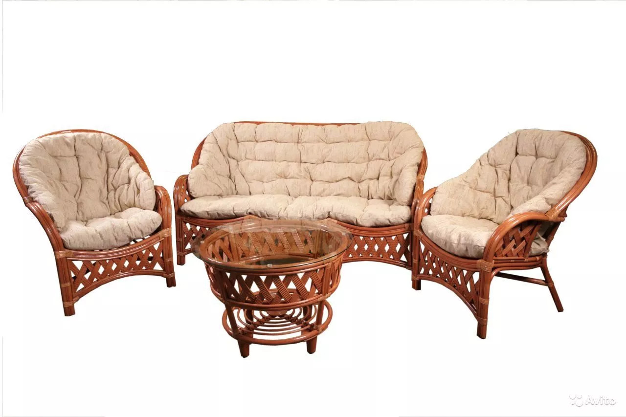 Комплект мебели из ротанга Черчилль (Рузвельт) с 3-х местным диваном и круглым столом коньяк