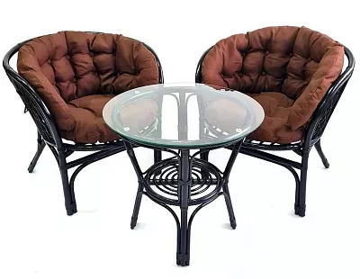 Комплект мебели из ротанга Багама дуэт с круглым столом венге (подушки твил полные коричневые)