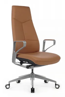 Кресло руководителя Riva Chair Zen 01E металл серебристый / натуральная кожа Оранжевый
