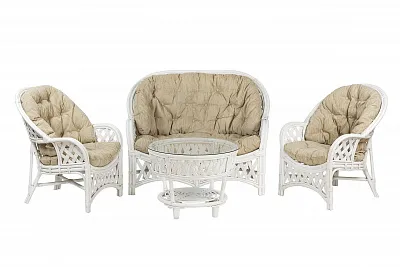 Комплект мебели из ротанга Черчилль (Рузвельт) с 2-х местным диваном белый матовый