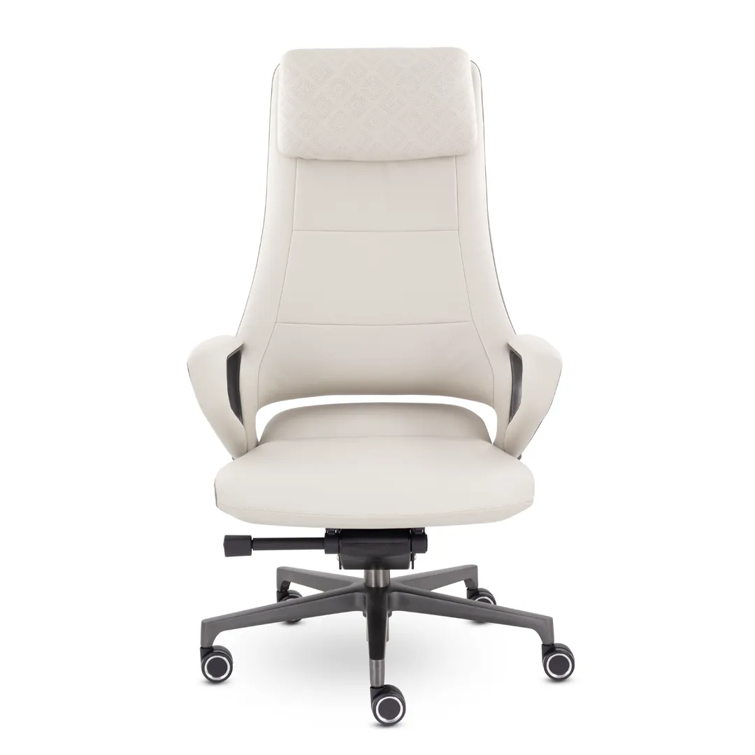 Кресло руководителя EPIK A-001-MB регулируемый подголовник кожа кремовый / светло-серый