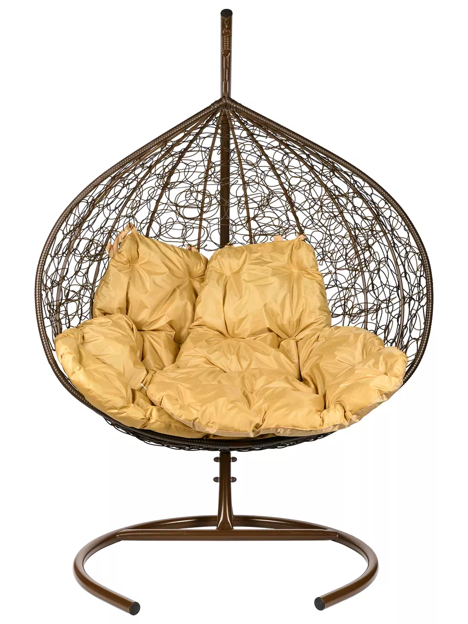 Двойное подвесное кресло Bigarden Gemini brown с бежевой подушкой