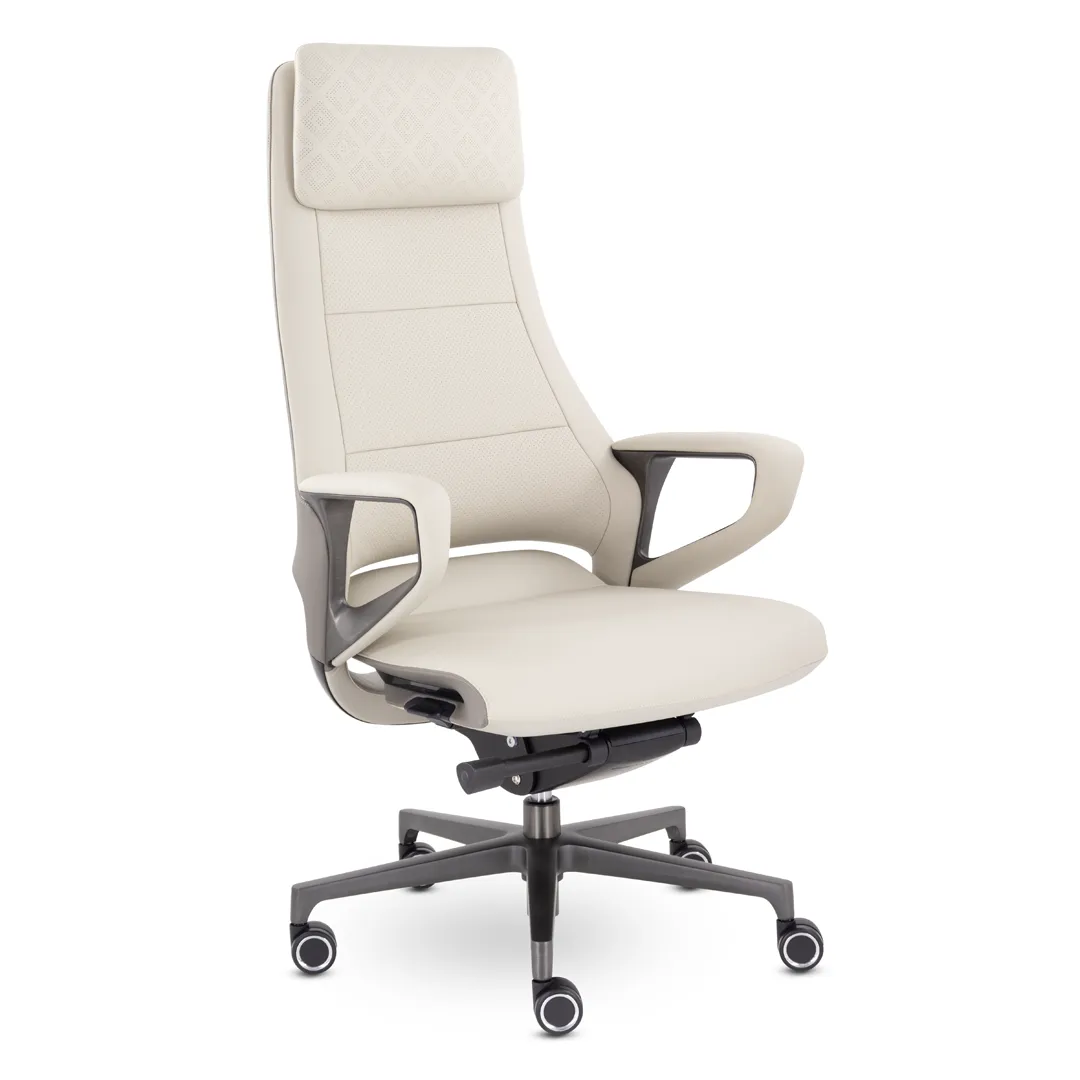 Кресло руководителя EPIK A-001-MB регулируемый подголовник кожа кремовый / светло-серый