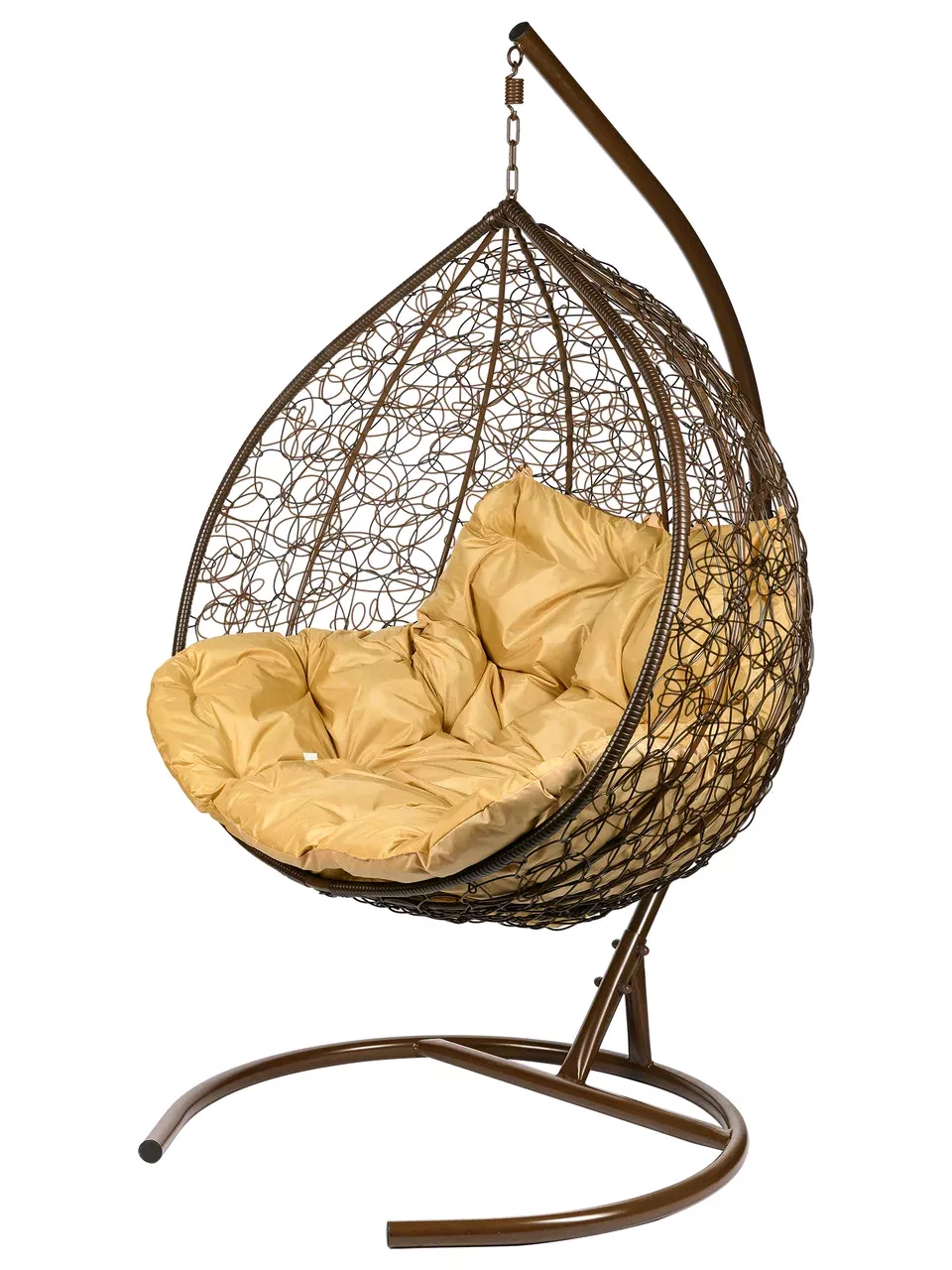 Двойное подвесное кресло Bigarden Gemini brown с бежевой подушкой