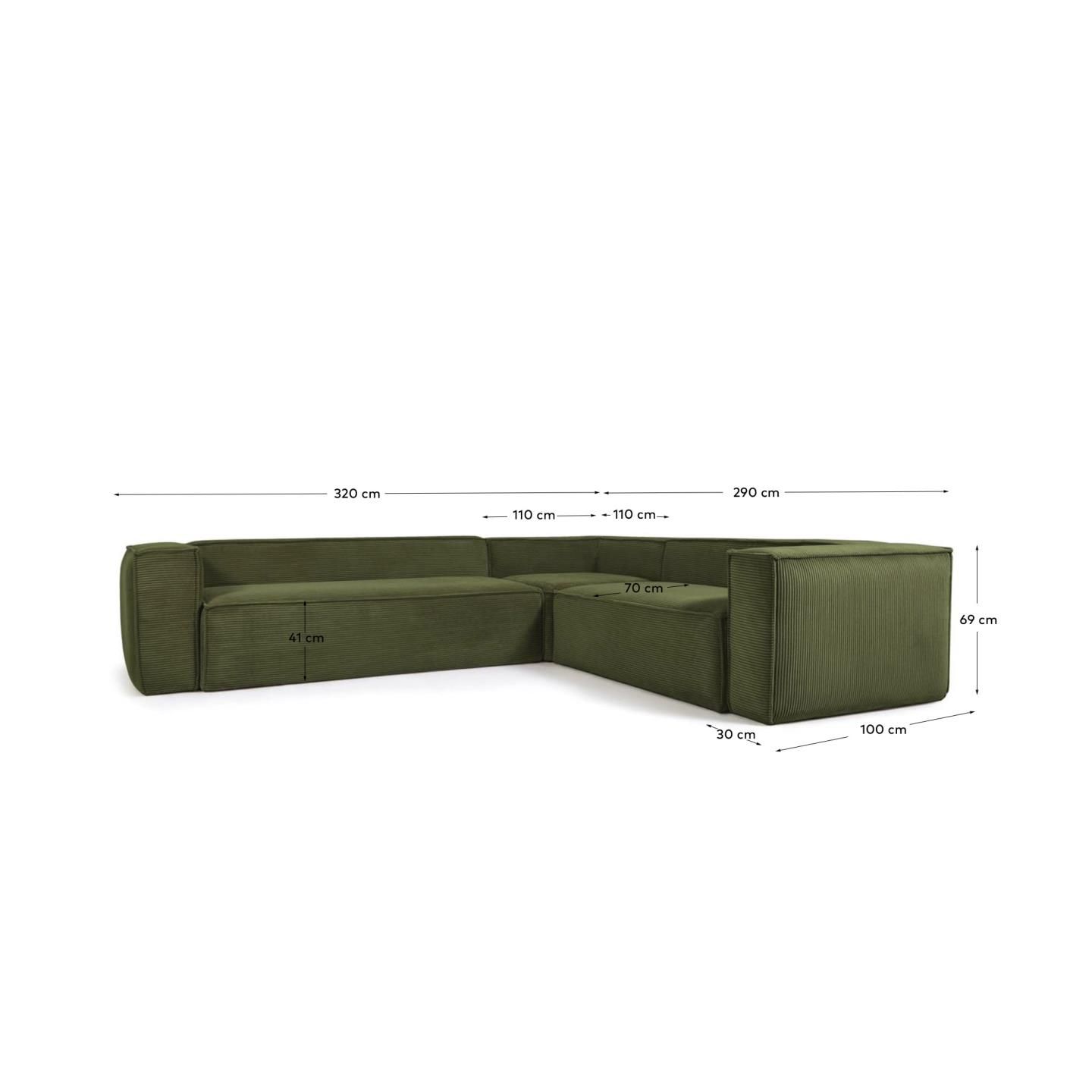 Угловой 5-местный диван La Forma Blok из плотного вельвета зеленого цвета 320 х 290 см