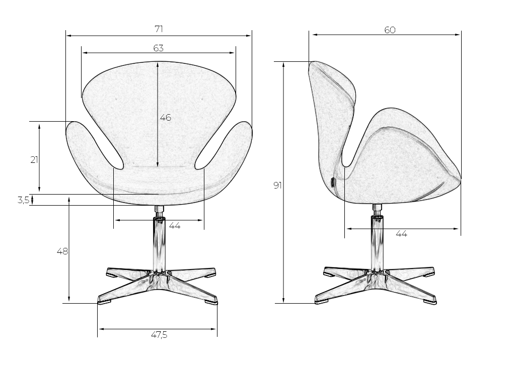 Кресло дизайнерское DOBRIN SWAN бордо ткань AF5, алюминиевое основание