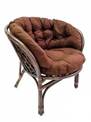 Кресло из ротанга Багама полные коричневые подушки твил Орех матовый