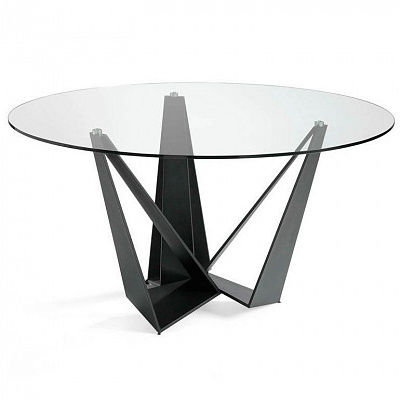Стеклянный круглый стол c черными ножками Angel Cerda CT2061