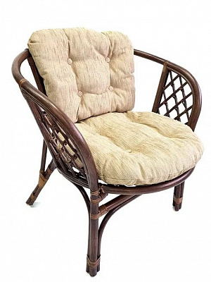 Кресло из ротанга Багама светлые обычные подушки шенилл Орех матовый