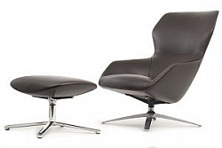 Кресло RIVA DESIGN Кресло F1705 + оттоманка (кожа) темно-коричневый